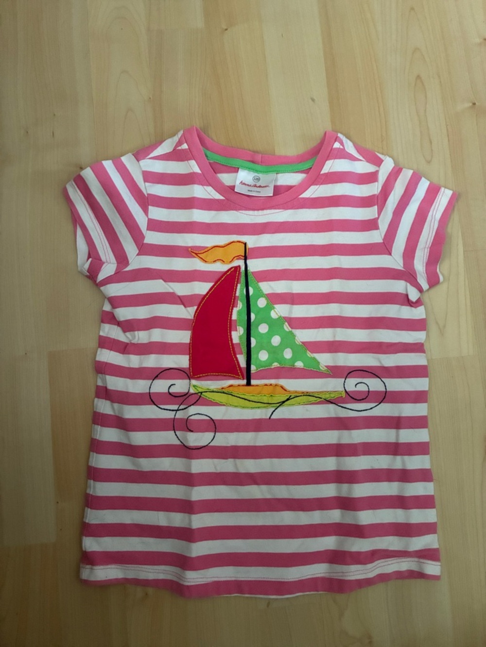 Hanna Andersson Pink and White Striped Sailboat Tee 6-8